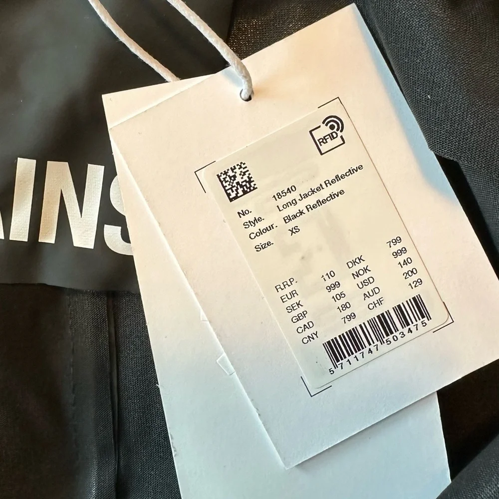 NWT RAINS Unisex Long Black Reflective Rain Jacket XS - Picture 12 of 16